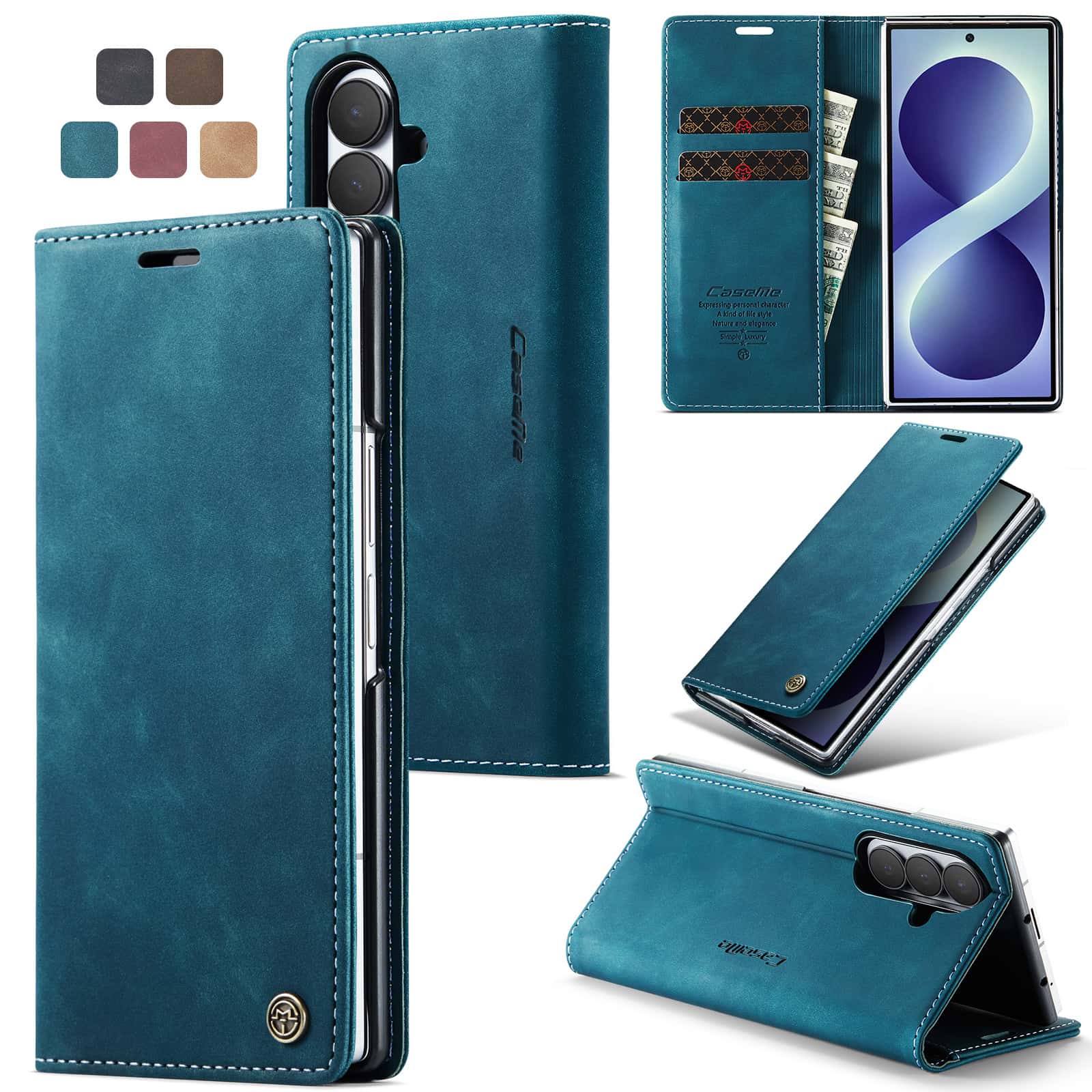 Leather Folio Wallet Case - Leren flip-portemonneehoes voor Samsung Galaxy Z