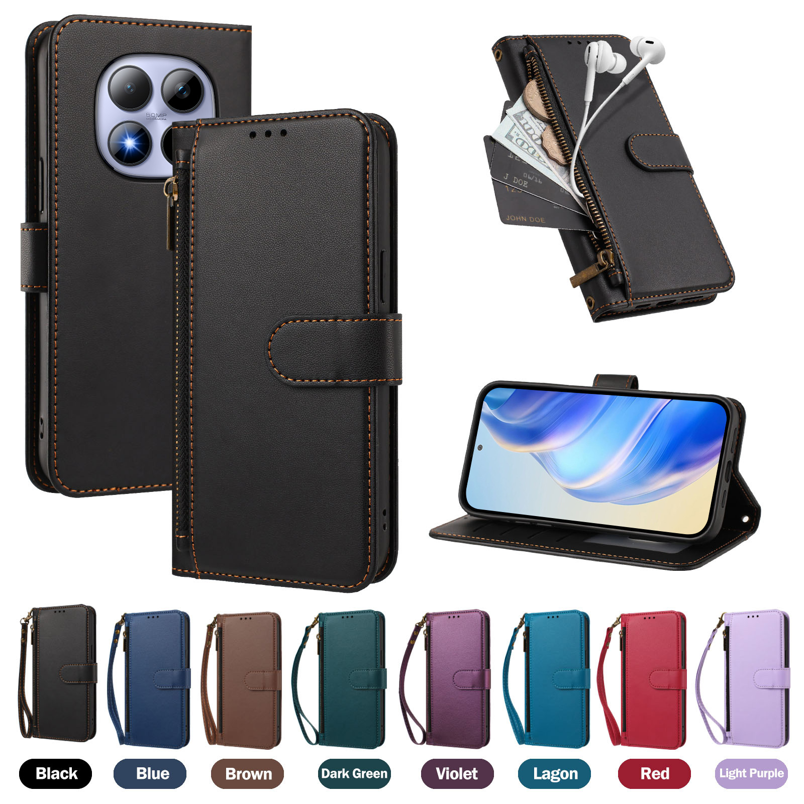 Leather Folio Wallet Case - Folio Magnetische Portemonnee Flip Lederen Beschermhoes