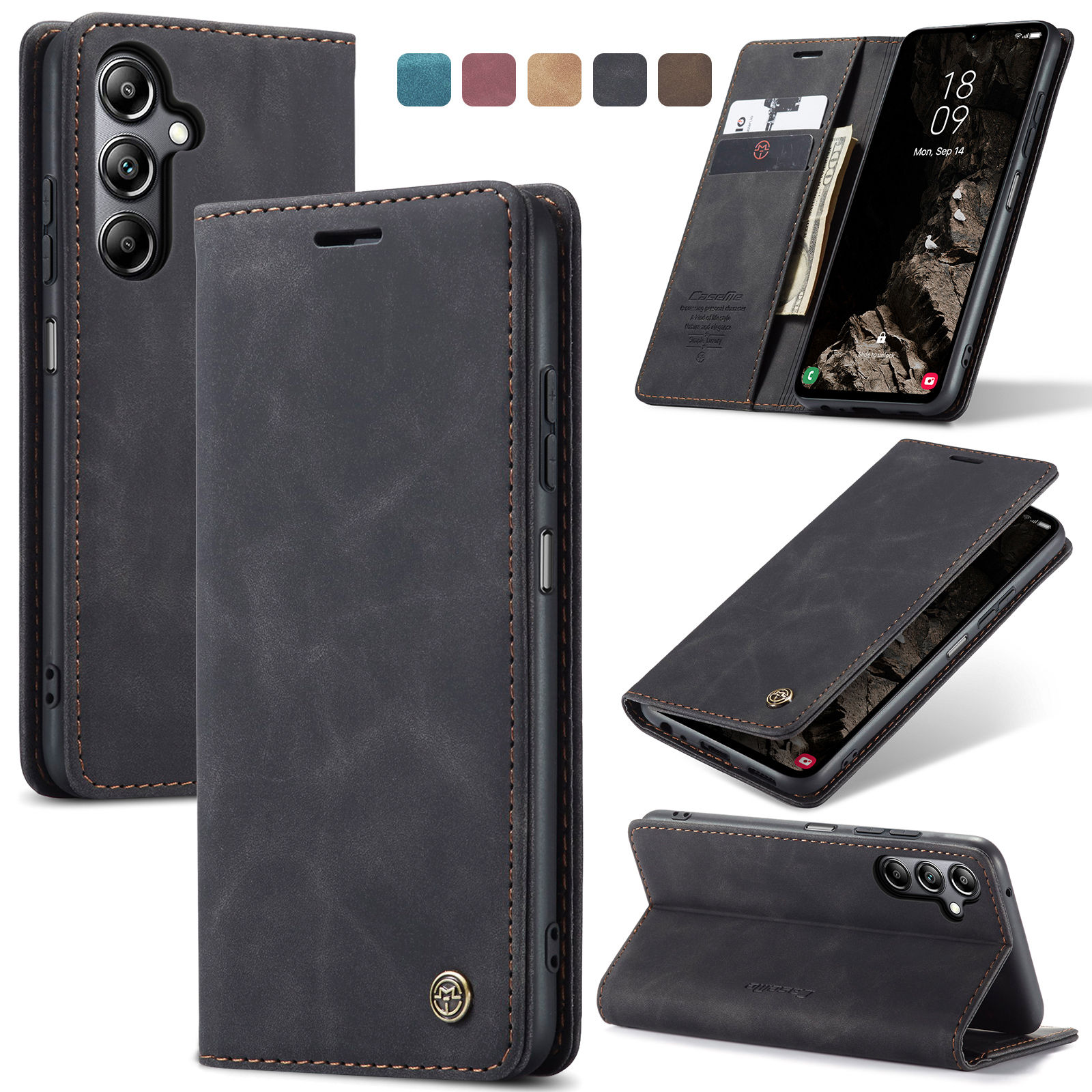 Leather Folio Wallet Case - Flip Wallet Case voor Samsung Galaxy
