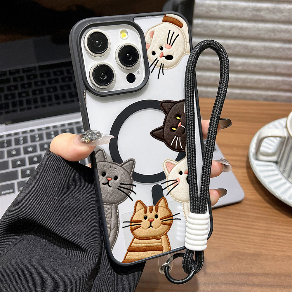 Phone Cases Cat - Schattig nep-borduurwerk katten telefoonhoesje voor iPhone